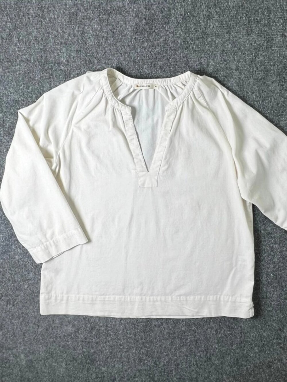 Marine Layer Split Neck Corduroy Popover Top  - Cream- M
